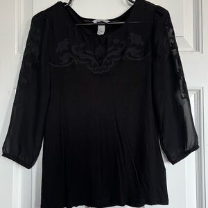 H&M Black Blouse with Sheer Sleeves